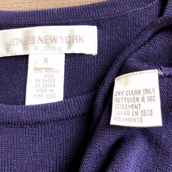 Jones NY Vest Sweater Merino Wool Y2K Rhinestones Navy (S) - Picture 5 of 6